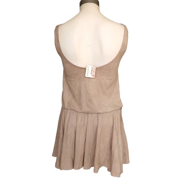 FREE PEOPLE Movement perforated drawstring waist faux suede mini dress Sz M NEW - Picture 3 of 7